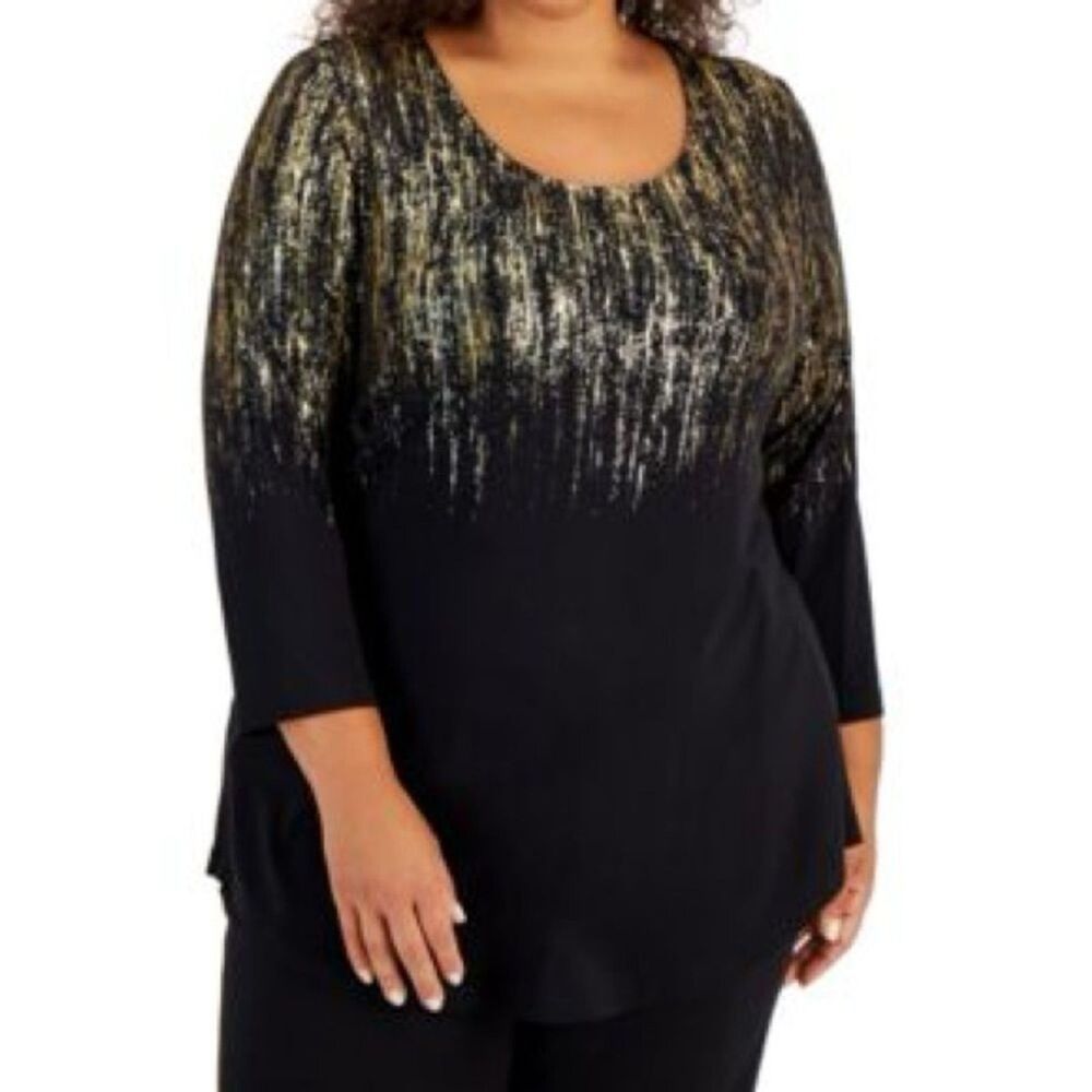 JM Collection Black and Gold Blouse Womens Size 3X